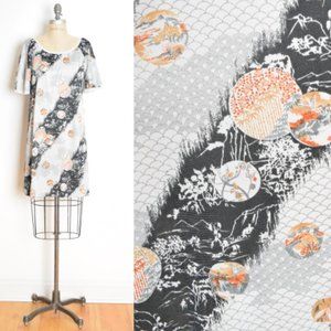 vintage 70s nightgown lingerie dress ASIAN print flutter hippie boho mini M